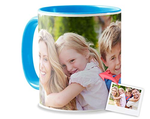 Tazas Personalizadas con el Interior y asa de Color | Diséñalas con Fotos y Texto | Tazas Color: Azul Celeste