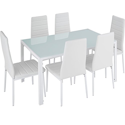 TecTake 800551 Juego de Muebles, Set de 6X Sillas & Mesa, Conjunto Mobiliario, Cocina Comedor Salón, Cuero Sintético PVC, Nuevo (Blanco) TecTake 800551 Juego de Muebles, Set de 6X Sillas & Mesa, Conjunto Mobiliario, Cocina Comedor Salón, Cuero Sintético PVC, Nuevo (Blanco)
