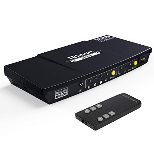 TESmart 4x1 HDMI Switch 4K Conmutador HDMI 4 Entradas 1 Salida de Caja HDMI Switcher con IR Remote Auto 2.0/5.1 Salida de Audio, Soporte 4K @60Hz Full HD1080P 3D para Xbox One, PS4/PS3, TV (Negro)
