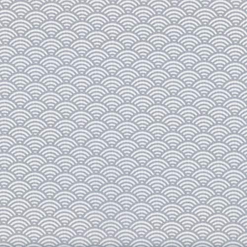 Textiles français Tela de algodón Estampada - Escamas Japonesas - Gris Claro y Blanco - 100% algodón Suave | Ancho: 160 cm (por Metro Lineal)*