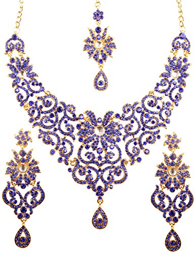 Touchstone Aspecto Real Tradicional Filigrana Fina Talla imitación Cristales de Zafiro Azul kundan polki Look SS Grand Nupcial Collar Conjunto para Mujer Azul Touchstone Aspecto Real Tradicional Filigrana Fina Talla imitación Cristales de Zafiro Azul kundan polki Look SS Grand Nupcial Collar Conjunto para Mujer Azul