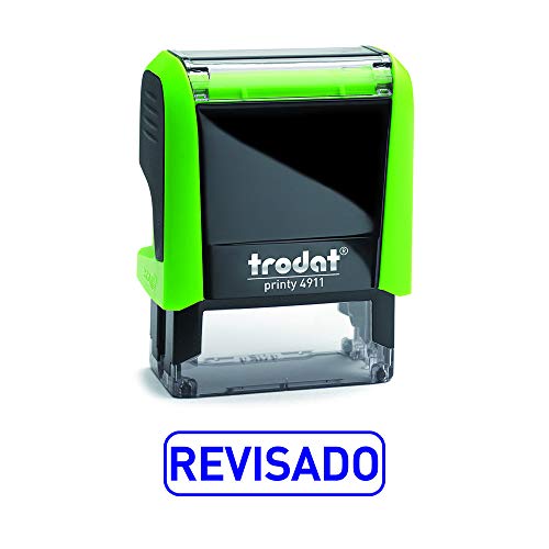 Trodat 4911 Printy Sello Fórmula Comercial con Texto REVISADO, entintaje automático, Tamaño de la Placa de Texto 37 x 14 mm, Azul