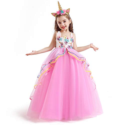TTYAOVO Vestido de Fiesta con Volantes de Princesa sin Mangas para Niñas Tamaño(140) 7-8 años 700 Rosa