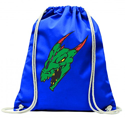 'Turn Bolsa "Dragon cabeza de dragón verde rojo Cuernos Con Cordón – 100% algodón de bolsa Con Asas De Mochila de bolsa de deporte, azul