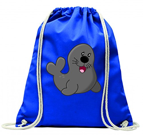 'Turn Bolsa "Sello de animales de Acuario de circo de Mar de Zoo de foca de Fröhlich con cordón – 100% algodón de bolsa Con Asas De Mochila de bolsa de deporte, azul