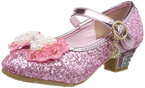 Tyidalin Niña Bailarina Zapatos de Tacón Disfraz de Princesa niña Princesa del Otoño de Las Lentejuelas de Prinavera para 3 a 12 Años Rosa 30