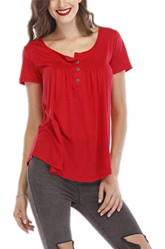UMIPUBO Bluas de Mujer Camisa Algodón Blusa Mujer Elegante Manga Corta Camisa Suelta Mujer Casual Verano Shirts (XL, Rojo)