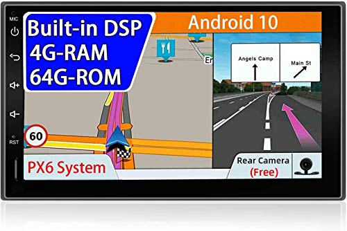 Unidad principal estéreo para automóvil PX6 Android 10 【DSP integrado】 - 【4G / 64G】 - Cámara de respaldo gratuita - 2 Din -7 pulgadas - Soporte Bluetooth5.0 HDMI 4K-Video Cámara AHD WIFI Volante DAB