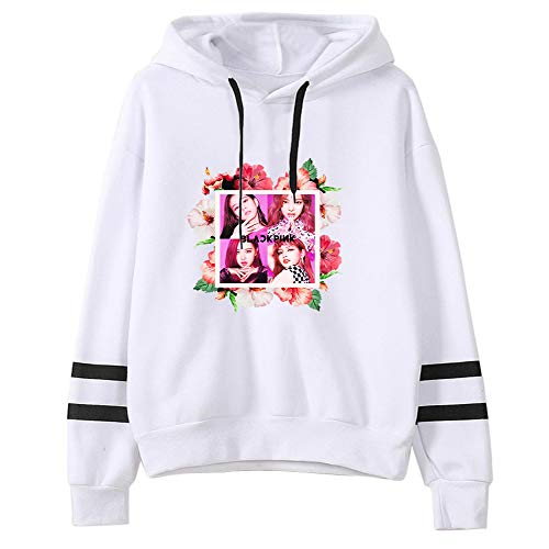 Unisex Blackpink Sudaderas Versión Coreana más vendida, cómodo suéter de Manga Larga a Rayas y Sudadera con Capucha de Terciopelo (Color : White02, Size : XXXL)