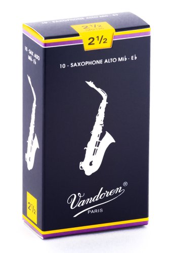 Vandoren SR2125 - Caja de 10 cañas tradicional n.2.5 para saxofón alto, Azul Vandoren SR2125 - Caja de 10 cañas tradicional n.2.5 para saxofón alto, Azul