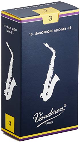 Vandoren SR213 - Caja de 10 cañas tradicional n.3 para saxofón alto, madera Vandoren SR213 - Caja de 10 cañas tradicional n.3 para saxofón alto, madera