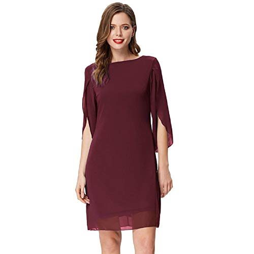 Vestido Ancho Gasa para Mujer Elegante Manga Corta Top Cuello Redondo Camiseta para Verano Primavera Vino Rojo XL Cl011125-1 Vestido Ancho Gasa para Mujer Elegante Manga Corta Top Cuello Redondo Camiseta para Verano Primavera Vino Rojo XL Cl011125-1