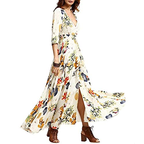 Vestido Largos de Flores para Mujer, Dragon868 Vestido de Fiesta Bohemio de Media Manga con Cuello En V Profundo, Maxi Vestidos Hendidura Split Sexy Mujer Elegante con Borla Botón Verano 2020 Vestido Largos de Flores para Mujer, Dragon868 Vestido de Fiesta Bohemio de Media Manga con Cuello En V Profundo, Maxi Vestidos Hendidura Split Sexy Mujer Elegante con Borla Botón Verano 2020