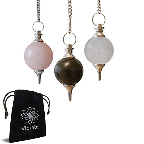 Vibratis – Lote de 3 péndulo divinatorio de radiestesia de cristal de roca, cuarzo rosa y amatista [Satisfacto o reembolso a vida]