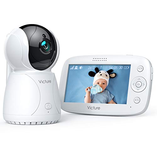 Victure Vigilabebés con Cámara y Audio, 4.3" LCD Bebé Monitor Inteligente, Batería Recargable de 3200mAh, Audio Bidireccional, VOX, Panorámica Inclinación Zoom Visión Nocturna y Sensor de Temperatura