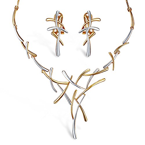 Viennois - Conjunto de joyería de Oro Rosa, Collar con Cruz y Pendientes para Mujer(Gold Silver)