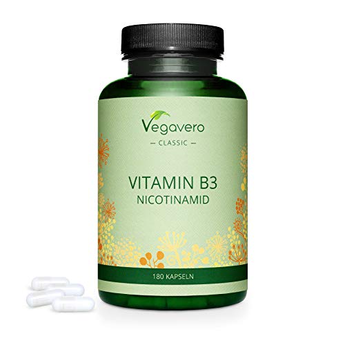 Vitamina B3 Vegavero® | Sin Aditivos | Apta Para Veganos | 500 mg | Nicotinamida | Metabolismo Energético + Cansacio y Fatiga + Sistema Nervioso | 180 Cápsulas
