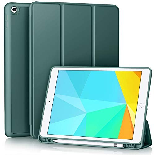 Vobafe Funda Compatible con Nuevo iPad 8ª Generación 2020/ iPad 7ª Generación 2019, Plegable Soporte Protectora TPU Cubierta con Portalápiz para iPad 10.2", Auto-Sueño/Estela Pino Verde