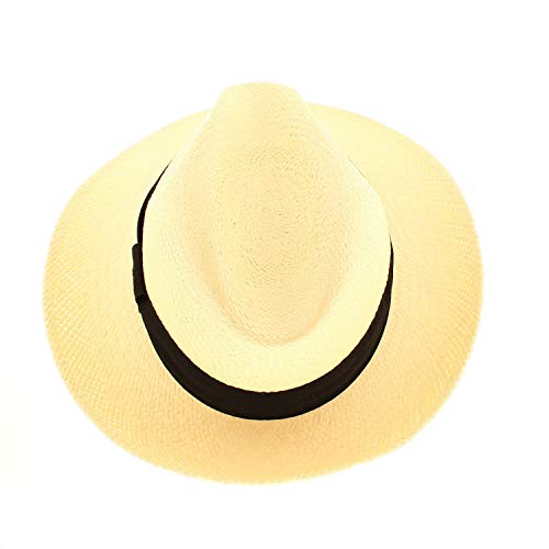 Votrechapeau Cuenca – Sombrero Panamá de paja tirolés, de ala alta blanco 61 cm
