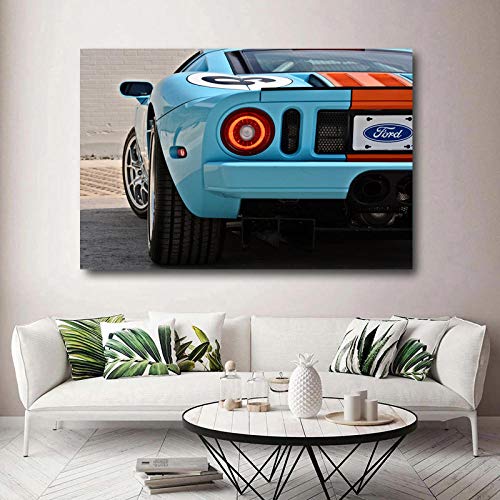 VVSUN Ford GT Super Car Pictures Decoración para el hogar Impresiones Pintura Arte de la Pared Lienzo Moderno Racing Sportscar Poster Decoración de Fondo de cabecera,60x80cm(sin Marco)