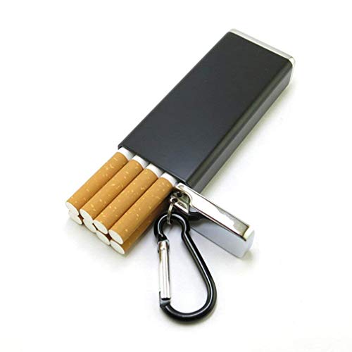 WANGXNCase Caja de Cigarrillos de Bolsillo de Metal con Llavero Mini Caja de Cigarrillos al Aire Libre Unisex Impermeable,Negro