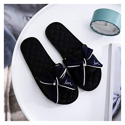 WBFN Zapatillas de Seda para Mujer Plataforma de talón Plano Toboganes Lindo Casual Peep Toe Butterfly Knot Femenino Damas Zapatos de Interior (Color : 06 Black, Shoe Size : 5)