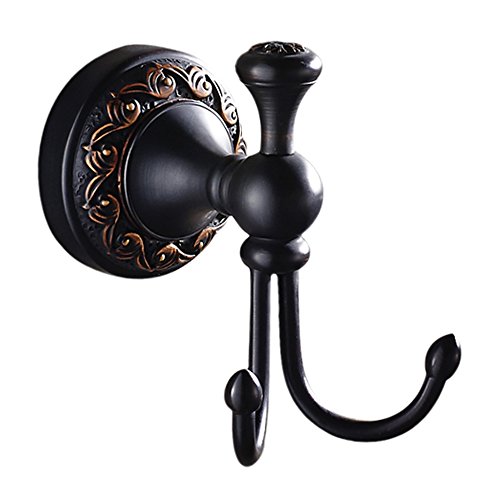 Weare Home Gancho doble para abrigos, sombreros y ropa, de latón negro, aceite, acabado de bronce, estilo retro, antiguo, vintage, accesorios de baño, montaje en pared Weare Home Gancho doble para abrigos, sombreros y ropa, de latón negro, aceite, acabado de bronce, estilo retro, antiguo, vintage, accesorios de baño, montaje en pared