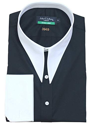 WhitePilotShirts Hombre Spear Largo Punto Accesorio Vintage Cuello Camisa Negra Banqueros Algodón Hombre 1930's 1940's - Negro, 14.5
