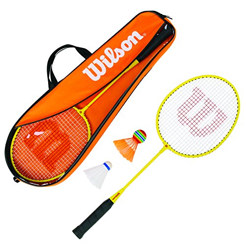 Wilson Junior Kit Set Incluye 2 Raquetas de bádminton, 2 Volantes de plástico y 1 Bolsa de Transporte, Unisex, Naranja/Amarillo, Talla Única