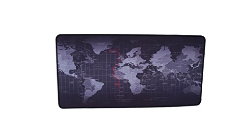 Woodlandu Grande Juegos alfombrilla de ratón Impreso con el mapa del mundo Los bordes cosidos velocidad sedoso alisan la superficie antideslizante de goma Base Mats 300x600x2mm Negro Bordes