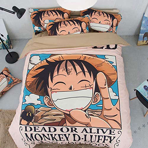 WTTING Anime One Piece - Juego de cama para cama de 1/2 personas – Juego de funda nórdica con fundas de almohada – Poliéster – con cierre de cremallera – 220 x 240 cm