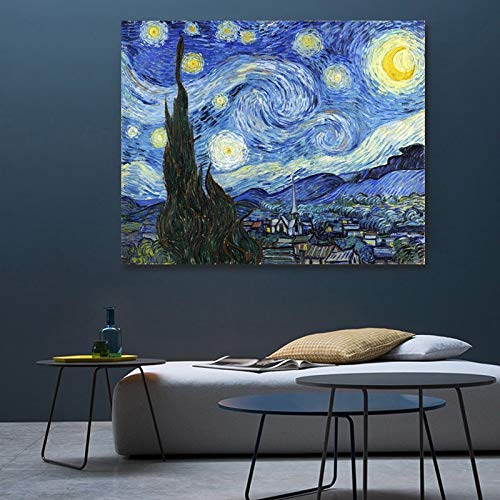 YIYEBAOFU DIY Pintar por números Van Gogh Famosa impresión Lienzo Pintura Noche Estrellada Cartel Pared Cuadros para Sala Carteles e Impresiones Arte de la pared40x50cm（Sin Marco）