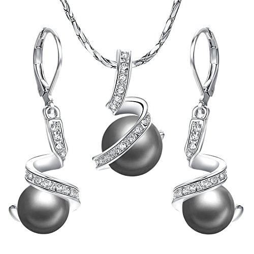 Yoursfs - Chapado en Oro Blanco Conjunto de Collar y Pendientes con Colgante de Bola de Cristal Perlas Artificiales para Mujer