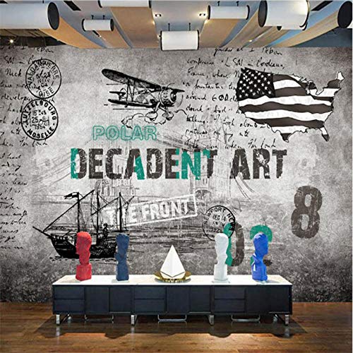 YTTBH 3D Self-Adhesive Wallpaper Mural European And American Industrial Wind Cement Wall (W) 450X (H) 300Cm Wall Art Children'S Room Restaurant Bar Shop Living Room Bedroom Wall Poster Decoration