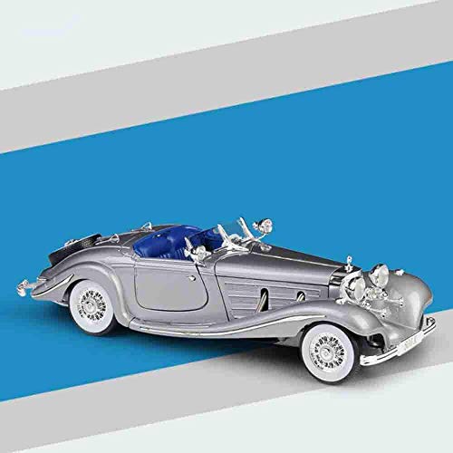YZHM 1936 Mercedes 500K Speakers Realtise Directo 1/18 Modelo Enlaza Los Juguetes para niños Pueden Abrir la Puerta Adaptada a Las niñas y los coleccionistas de Adultos,Gris