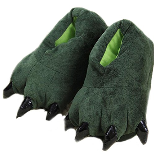 Zapatillas de casa de Felpa Suave Unisex Animal Disfraz de Pata de Garra (L (40-44 / EUR), Green)