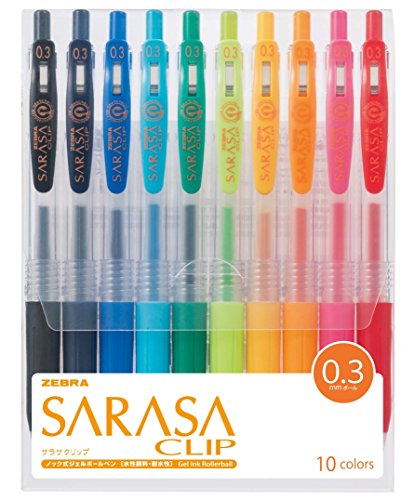 Zebra Sarasa Clip JJH15-10CA - Lote de bolígrafos (10 unidades, punta de 0,3)