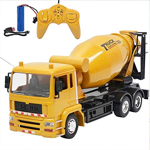 Zeyujie Juguetes de modelo de camión de construcción de camiones de cemento, juguetes de camiones de cemento de control remoto, 1/24 RC Camión de camiones de cemento Camión de construcción de metal pe