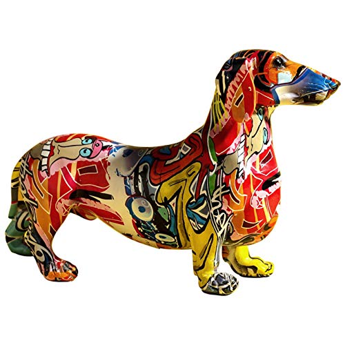 ZFF Dachshund del perrito Perro Estatua nórdica Pintura pintada perro de resina Figuras Decoración for el Hogar (Size : Small)