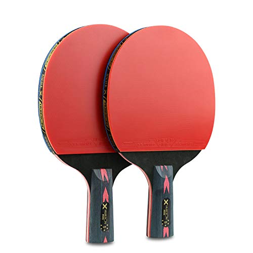 ZJH Bate para Tenis de Mesa de Fibra de Carbono, Juego de paletas de Ping Pong de 5 Estrellas (2 Piezas),Shorthandle ZJH Bate para Tenis de Mesa de Fibra de Carbono, Juego de paletas de Ping Pong de 5 Estrellas (2 Piezas),Shorthandle
