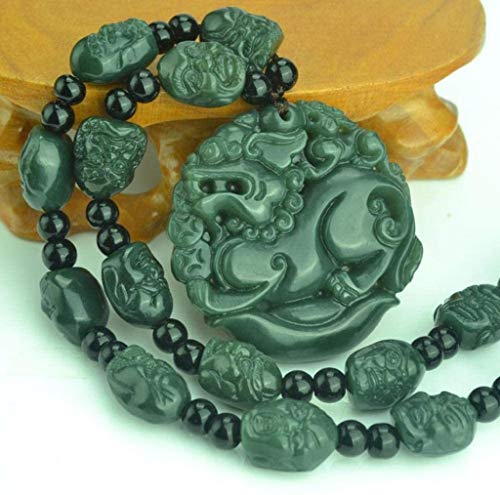 ZKZKK Collar Pendiente de Pi Yao Amuleto Pixiu Collar de Jade de Hetian Turquesa 18 Arhat Pixiu Collar de los Hombres de Jade Arhat Collar Feng Shui Pixiu