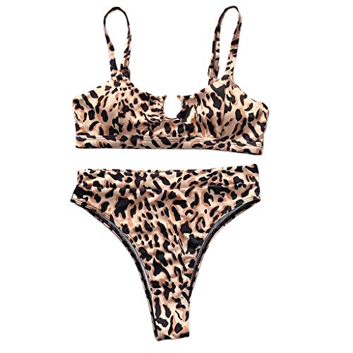 ZOOMY Conjunto de Bikini Sexy para Mujer Traje de baño de Anillo de Metal Traje de baño de Piel de Serpiente de Leopardo - A1# M