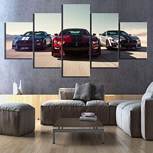 ZYUN 5 Piezas Ilustraciones HD Cars Imágenes Impresión Ford Mustang Shelby Gt500 Póster Lona Huellas Dactilares Pinturas para Decoración del Hogar Mural,B,20×35×2+20×45x2+20x55×1
