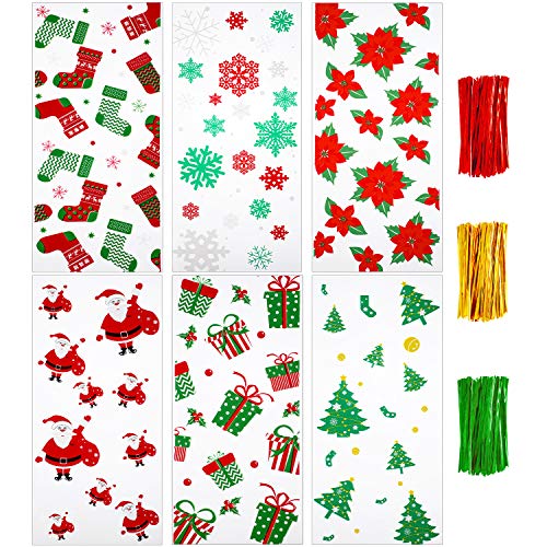 150 Piezas Bolsas de Celofán de Navidad Bolsas de Dulces Galletas Transparentes y 150 Precintos para Fiesta de Navidad 150 Piezas Bolsas de Celofán de Navidad Bolsas de Dulces Galletas Transparentes y 150 Precintos para Fiesta de Navidad