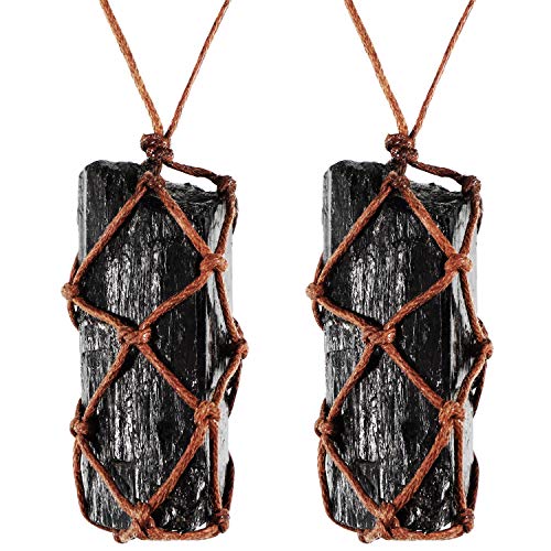 2 Piezas Collar de Cristal de Turmalina Negra Cruda Collar de Piedras Preciosas de Chakra Trenzado a Mano para Hombre y Mujer (Estilo 1)