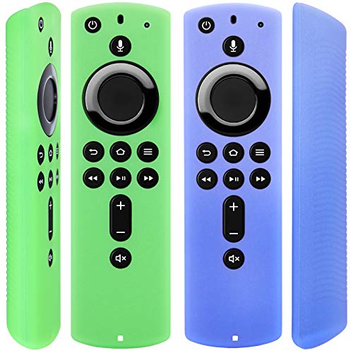 [2 unidades] Funda semitransparente para Fire TV Stick 4K/Fire TV Cube/Fire TV (3ª generación) compatible con todos los nuevos mandos a distancia de voz Alexa de 2ª generación (translúcido azul verde)