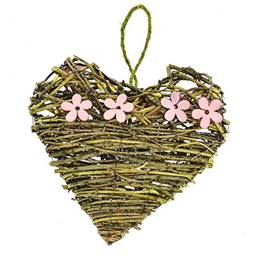 2 x cesta tejida corazón flores rosa tamaño 20 cm x 5 cm su cesta colgante es una con forma de corazón decorativo tema que contiene pequeñas, Rosa Flores de madera.