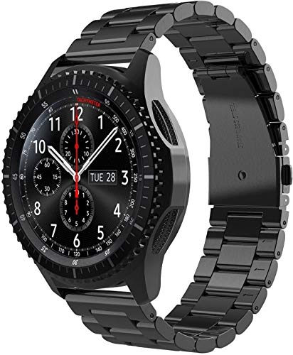 22mm Correa de Reloj Compatible con Huawei Watch GT/GT2 46mm/Samsung Galaxy Watch 3 45mm/Watch 46mm/Gear S3 Frontier/Garmin Vivoactive 4 Correa Acero Inoxidable Banda de Metálico-Negro