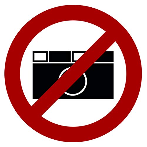 5 pegatinas de prohibición para fotografía, signos de prohibición con protección UV, señales de advertencia para exteriores, interiores, fotos de Strobo 9,5 x 9,5 cm