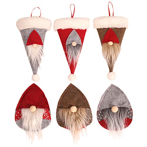 6 piezas de cubiertos de Navidad de Papá Noel Gnomo tenedor de cubertería, bolsa de felpa, decoración de mesa de Navidad